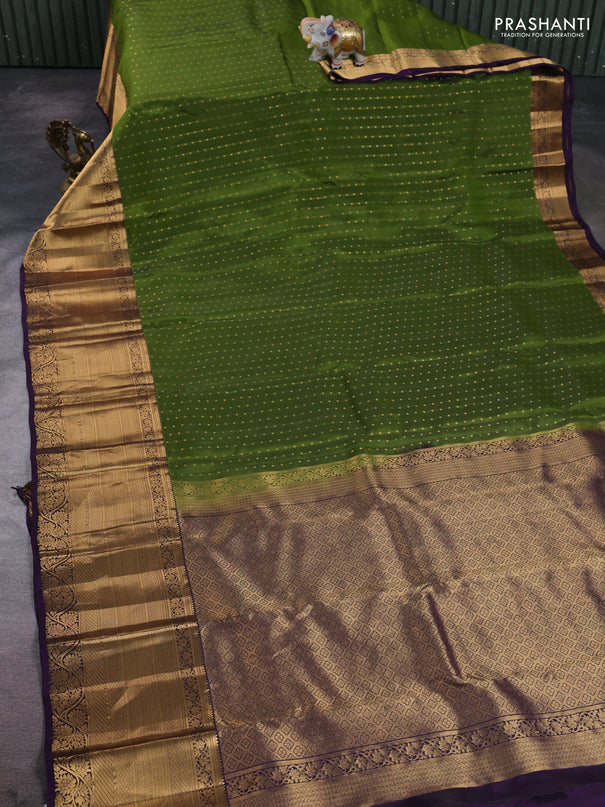 Kanchipuram silk saree green and purple with allover zari woven 1000 buttas and long rich zari woven border