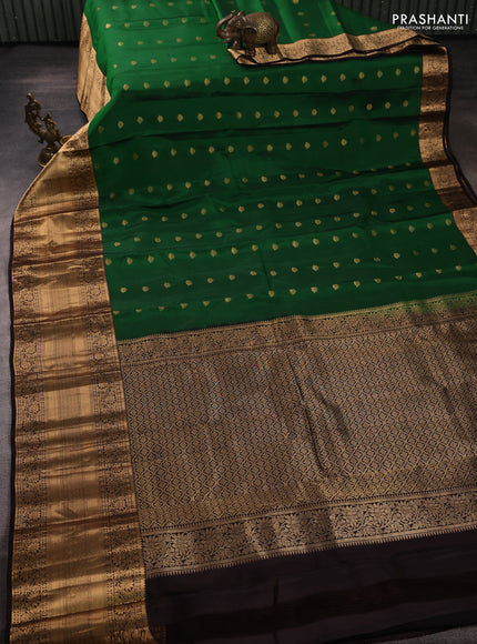 Kanchipuram silk saree green and coffee brown with allover zari woven buttas and long rich zari woven border