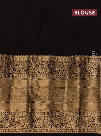 Kanchipuram silk saree green and coffee brown with allover zari woven buttas and long rich zari woven border