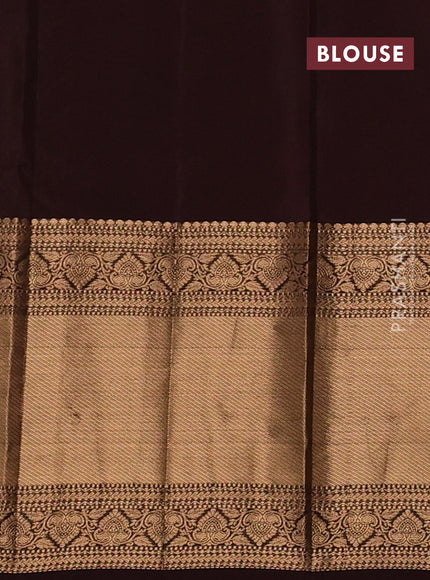 Kanchipuram silk saree pastel green and coffee brown with allover zari woven 1000 buttas and long rich zari woven border