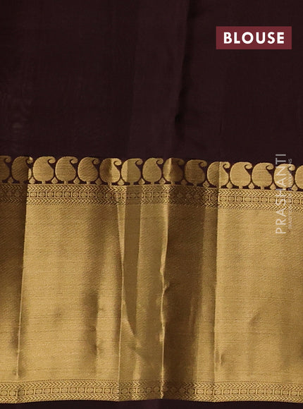 Kanchipuram silk saree sandal and coffee brown with allover zari woven 1000 buttas and long rich zari woven border
