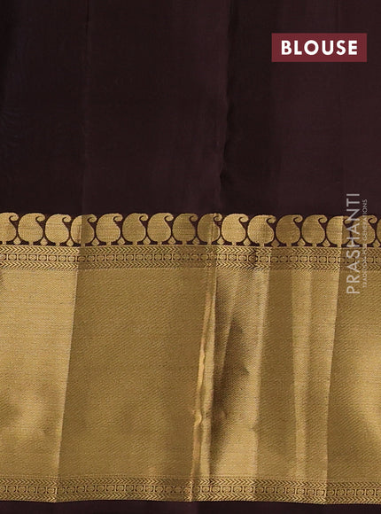 Kanchipuram silk saree pastel blue and coffee brown with allover zari woven 1000 buttas and long rich zari woven border