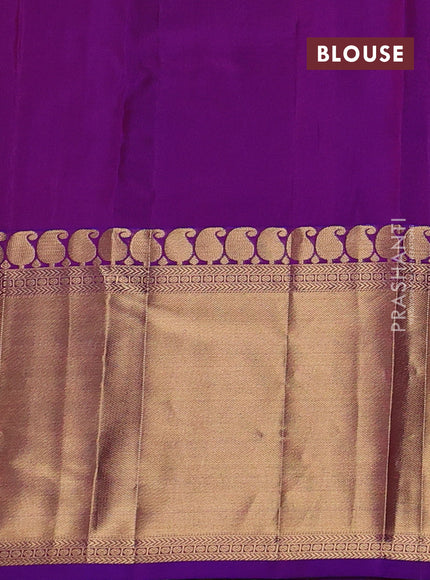 Kanchipuram silk saree sunset orange and purple with allover zari woven 1000 buttas and long rich zari woven border