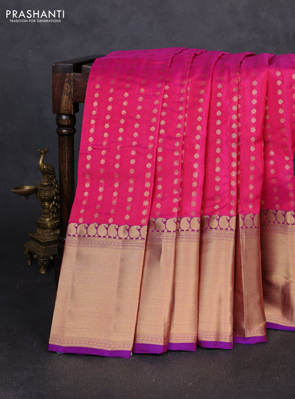 Kanchipuram silk saree pink and purple with allover zari woven 1000 buttas and long rich zari woven border