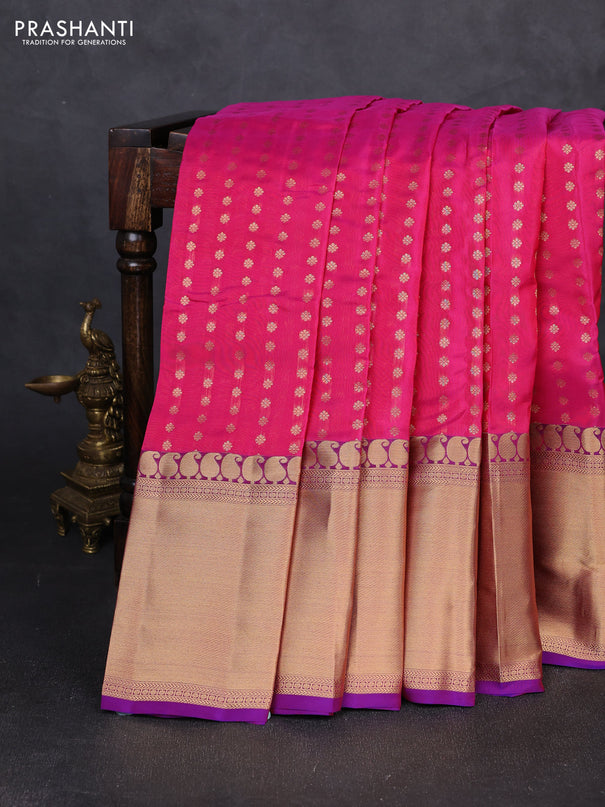 Kanchipuram silk saree pink and purple with allover zari woven 1000 buttas and long rich zari woven border