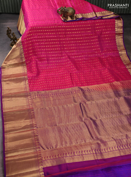 Kanchipuram silk saree pink and purple with allover zari woven 1000 buttas and long rich zari woven border