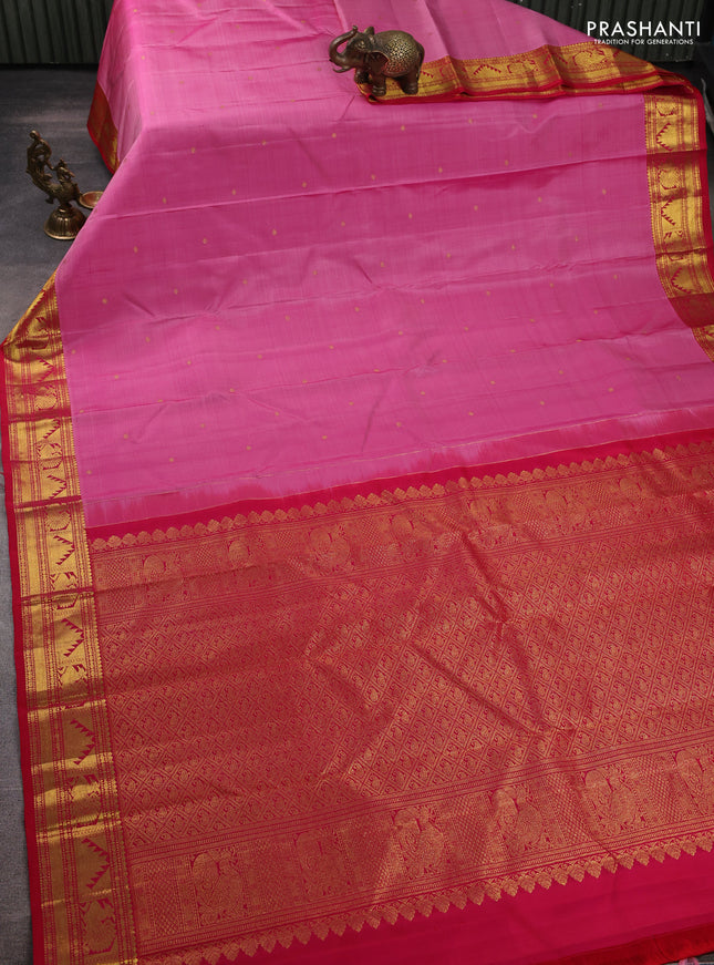 Pure kanchipuram silk saree light pink and red with allover zari woven buttas and zari woven border