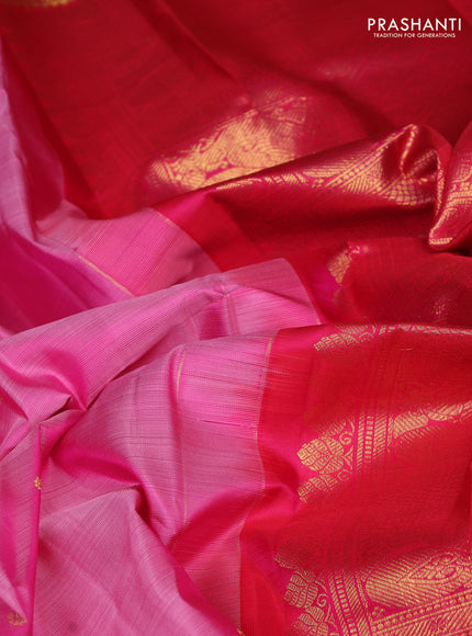 Pure kanchipuram silk saree light pink and red with allover zari woven buttas and zari woven border
