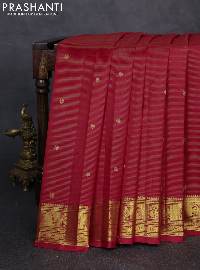 Pure kanchipuram silk saree red with allover vairaosi pattern & zari woven buttas and zari woven border