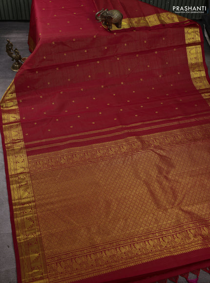 Pure kanchipuram silk saree red with allover vairaosi pattern & zari woven buttas and zari woven border