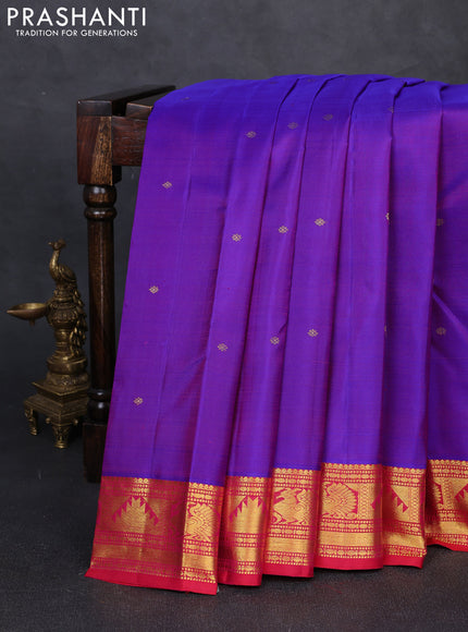 Pure kanchipuram silk saree purple and red with allover zari woven buttas and zari woven border