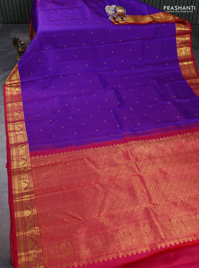 Pure kanchipuram silk saree purple and red with allover zari woven buttas and zari woven border