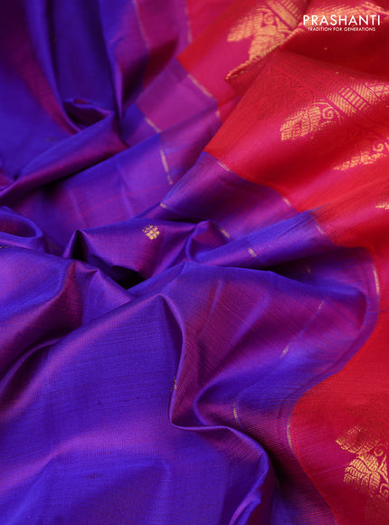 Pure kanchipuram silk saree purple and red with allover zari woven buttas and zari woven border