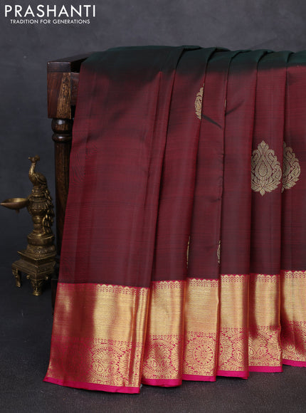 Pure kanchipuram silk saree coffee brown and pink with zari woven buttas and rich zari woven border