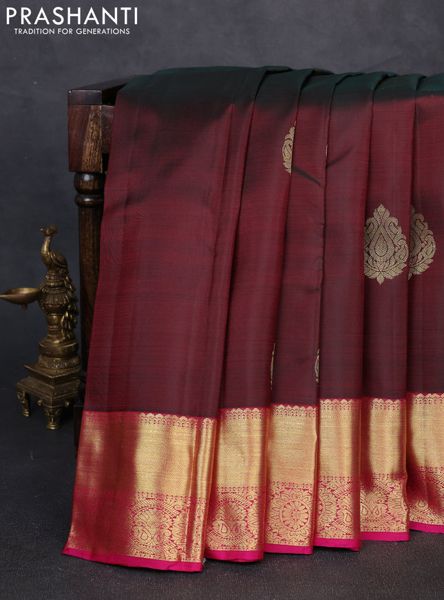 Pure kanchipuram silk saree coffee brown and pink with zari woven buttas and rich zari woven border
