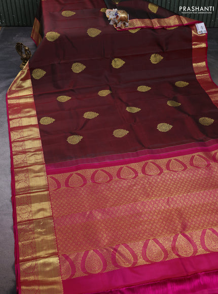 Pure kanchipuram silk saree coffee brown and pink with zari woven buttas and rich zari woven border