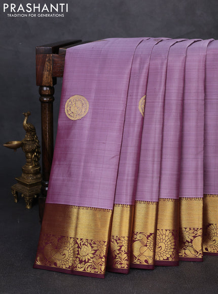Pure kanchipuram silk saree lavender and deep wine with zari woven buttas and rich zari woven border