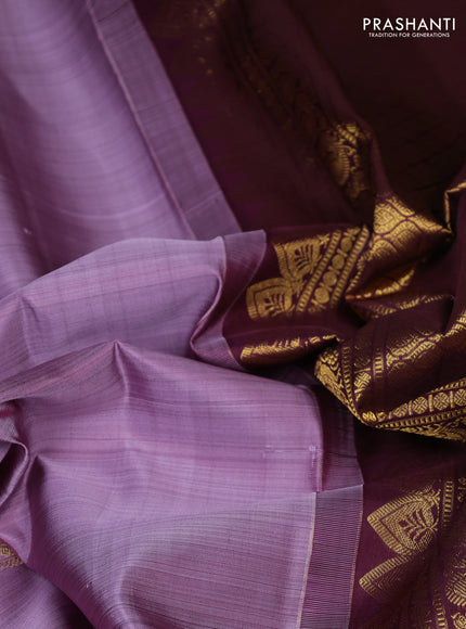 Pure kanchipuram silk saree lavender and deep wine with zari woven buttas and rich zari woven border