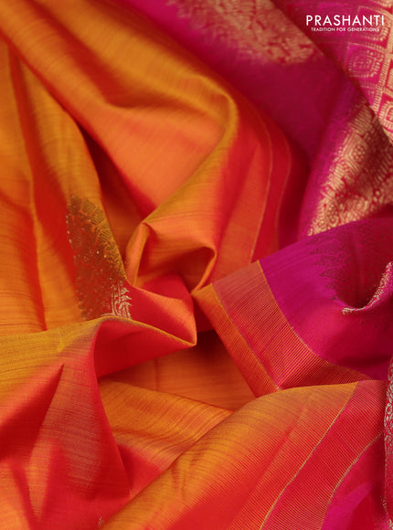 Pure kanchipuram silk saree dark mustard and pink with zari woven buttas and zari woven border