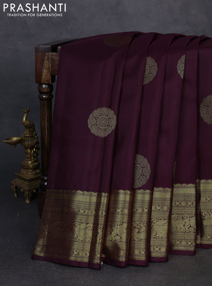 Pure kanchipuram silk saree deep wine with zari woven buttas and zari woven border