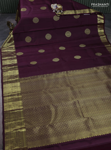 Pure kanchipuram silk saree deep wine with zari woven buttas and zari woven border
