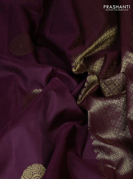 Pure kanchipuram silk saree deep wine with zari woven buttas and zari woven border