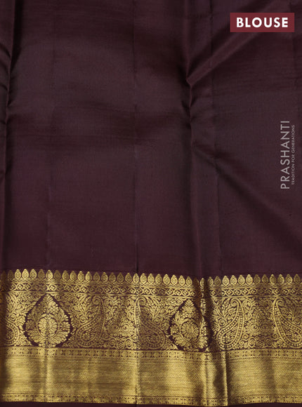 Pure kanchipuram silk saree rust shade and coffee brown with allover small zari checks & buttas and zari woven border