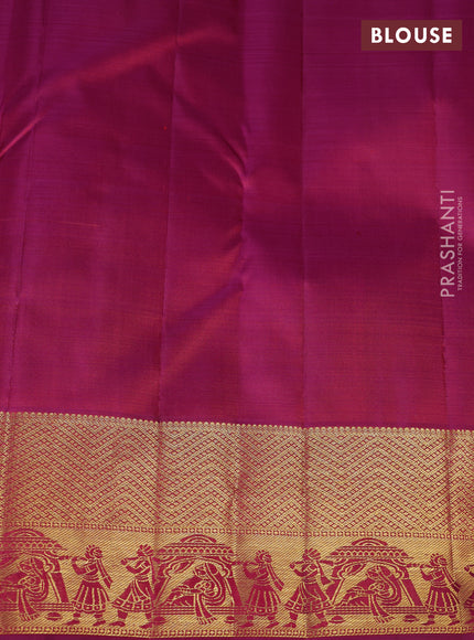 Pure kanchipuram silk saree dark mustard and magenta pink with zari woven buttas and zari woven border