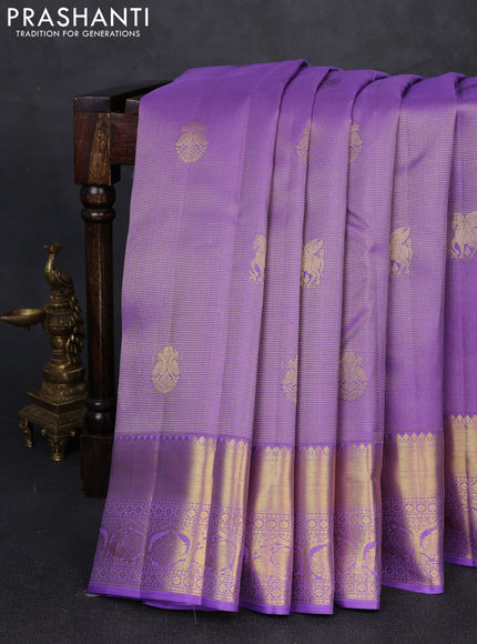 Pure kanchipuram silk saree lavender with allover brocade weaves & zari woven buttas and rich zari woven border