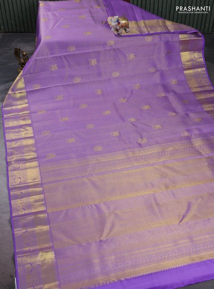 Pure kanchipuram silk saree lavender with allover brocade weaves & zari woven buttas and rich zari woven border