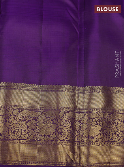 Pure kanchipuram silk saree green and violet with allover small zari checks & buttas and rich long zari woven border