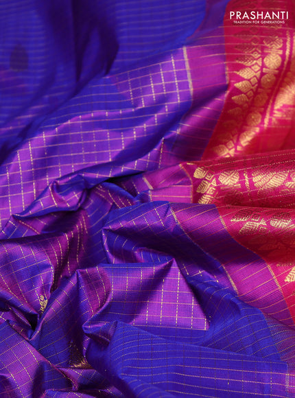 Pure kanchipuram silk saree purple and pink with allover small zari checks & buttas and zari woven border