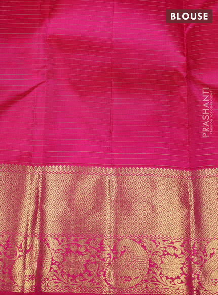 Pure kanchipuram silk saree purple and pink with allover small zari checks & buttas and zari woven border