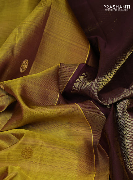 Pure kanchipuram silk saree mehendi green and coffee brown with zari woven buttas and zari woven border