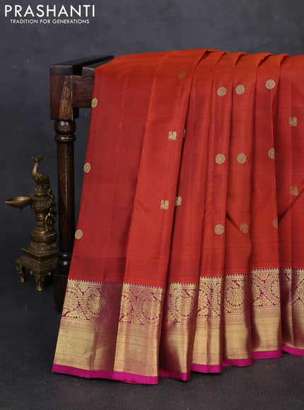Pure kanchipuram silk saree rust shade and pink with zari woven buttas and rich zari woven border