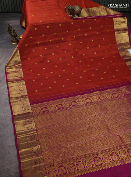 Pure kanchipuram silk saree rust shade and pink with zari woven buttas and rich zari woven border
