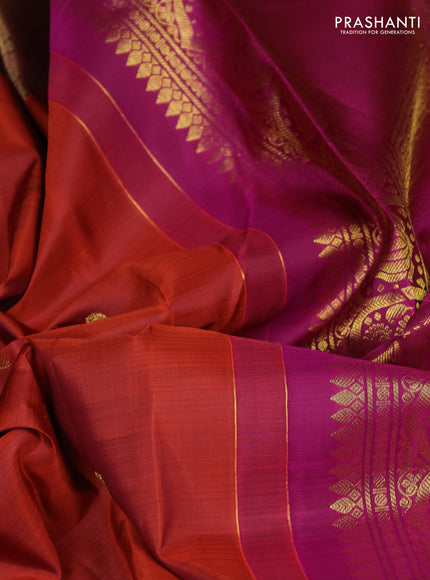 Pure kanchipuram silk saree rust shade and pink with zari woven buttas and rich zari woven border