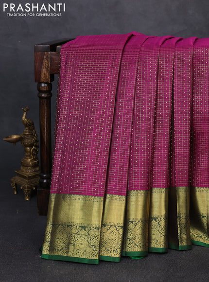 Pure kanchipuram silk saree magenta pink and green with allover small zari checks & 1000 buttas and rich zari woven border