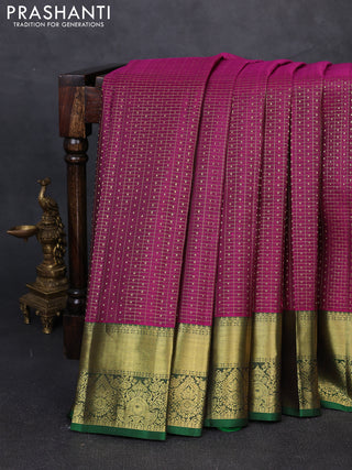 Pure kanchipuram silk saree magenta pink and green with allover small zari checks & 1000 buttas and rich zari woven border