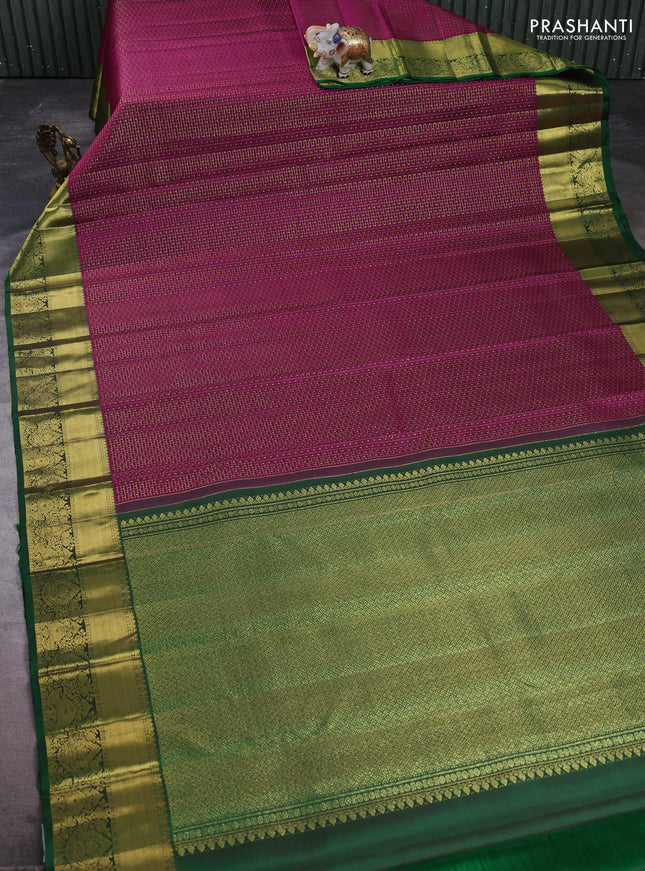 Pure kanchipuram silk saree magenta pink and green with allover small zari checks & 1000 buttas and rich zari woven border