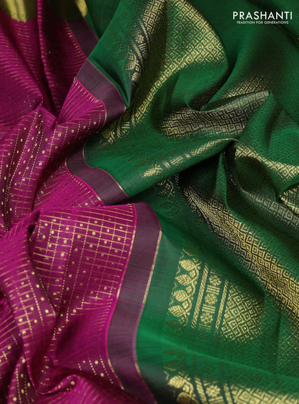 Pure kanchipuram silk saree magenta pink and green with allover small zari checks & 1000 buttas and rich zari woven border