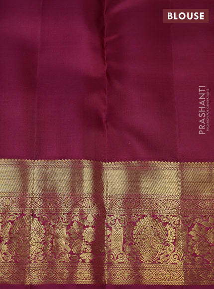 Pure kanchipuram silk saree grey and wine shade with allover small zari checks & buttas and rich zari woven border