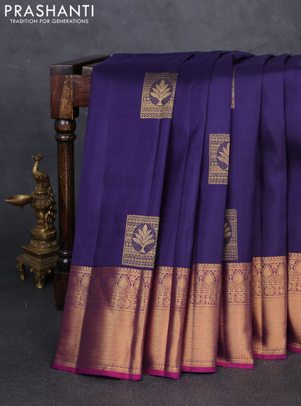 Pure kanchipuram silk saree deep violet and pink with zari woven buttas and zari woven border