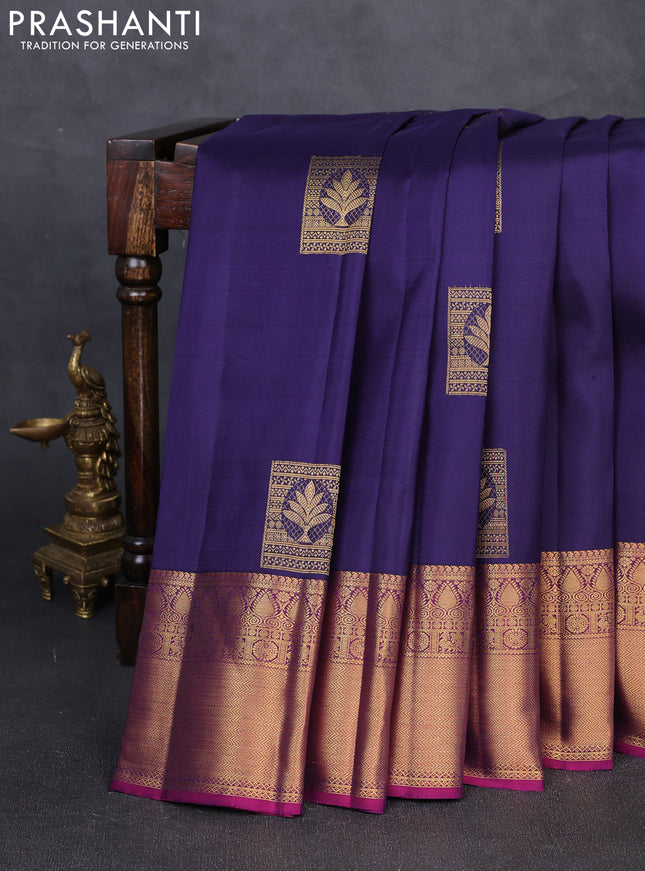 Pure kanchipuram silk saree deep violet and pink with zari woven buttas and zari woven border