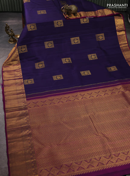 Pure kanchipuram silk saree deep violet and pink with zari woven buttas and zari woven border
