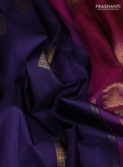 Pure kanchipuram silk saree deep violet and pink with zari woven buttas and zari woven border