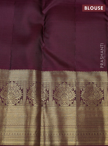 Pure kanchipuram silk saree green and coffee brown with allover small zari checks & buttas and long zari woven border