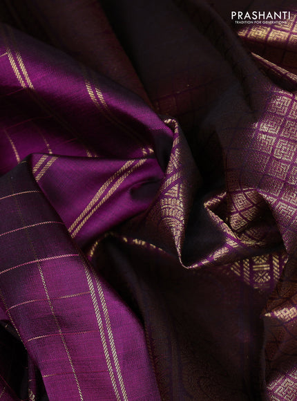 Pure kanchipuram silk saree wine shade with allover zari checks & buttas and long zari woven border