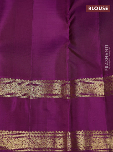 Pure kanchipuram silk saree mehendi green and purple with allover small zari checks & buttas and rettapet zari woven border