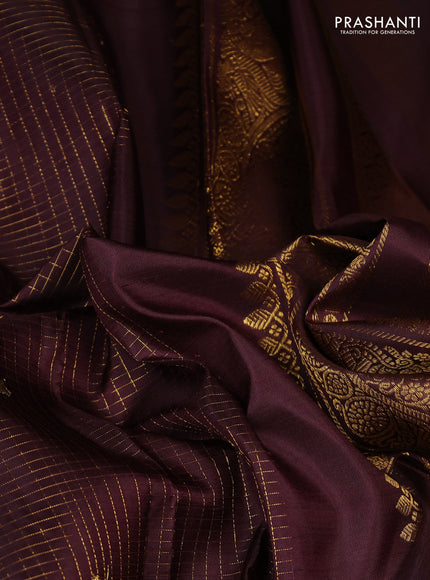 Pure kanchipuram silk saree coffee brown with allover small zari checks & buttas and long rich zari woven border